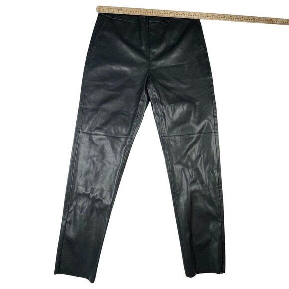 Zara Black Faux Leather Zip Ankle Pants Raw Hem Size XL - Picture 3 of 9